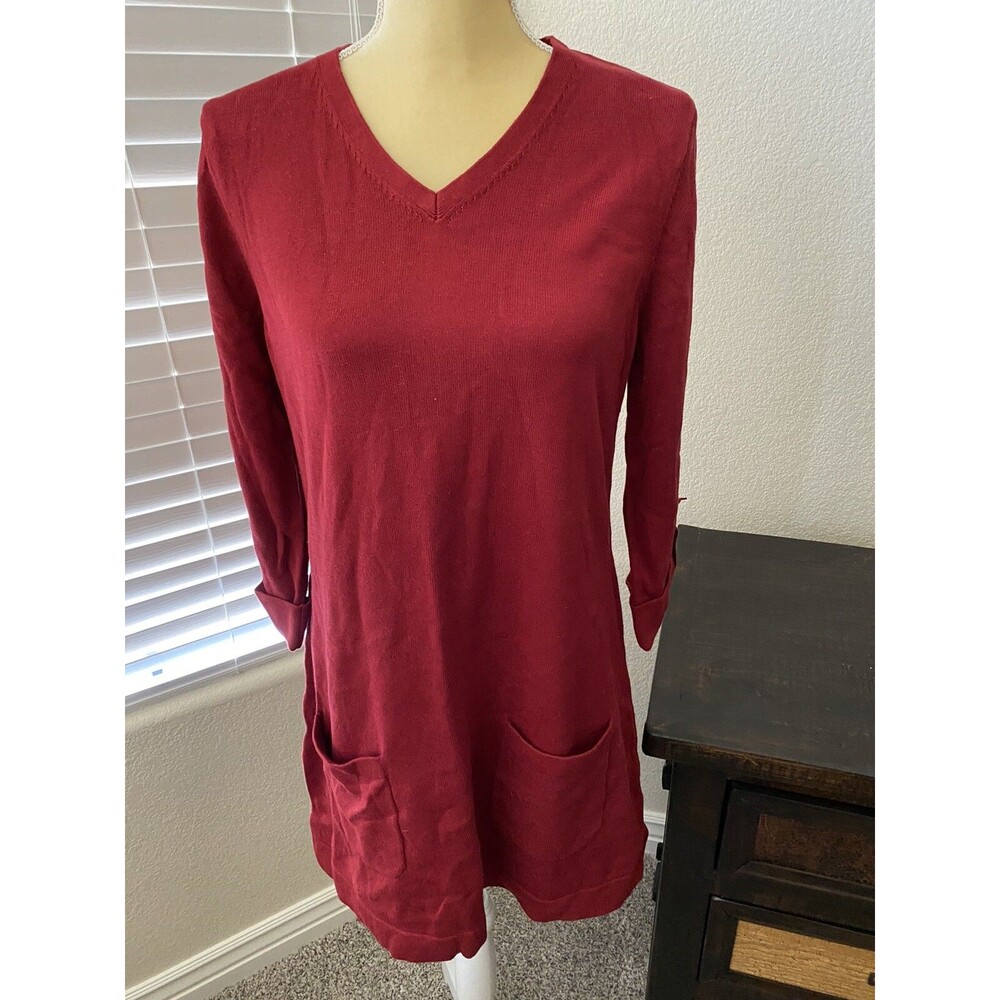 NWT Denim & Co V Neck sweater dress With Pockets burgundy D & Co SZ S